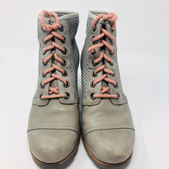 SOREL Women's US Size 9 Dove Gray 1964 PDX Premium Wedge Pink Lace-up Boots - Picture 4 of 9